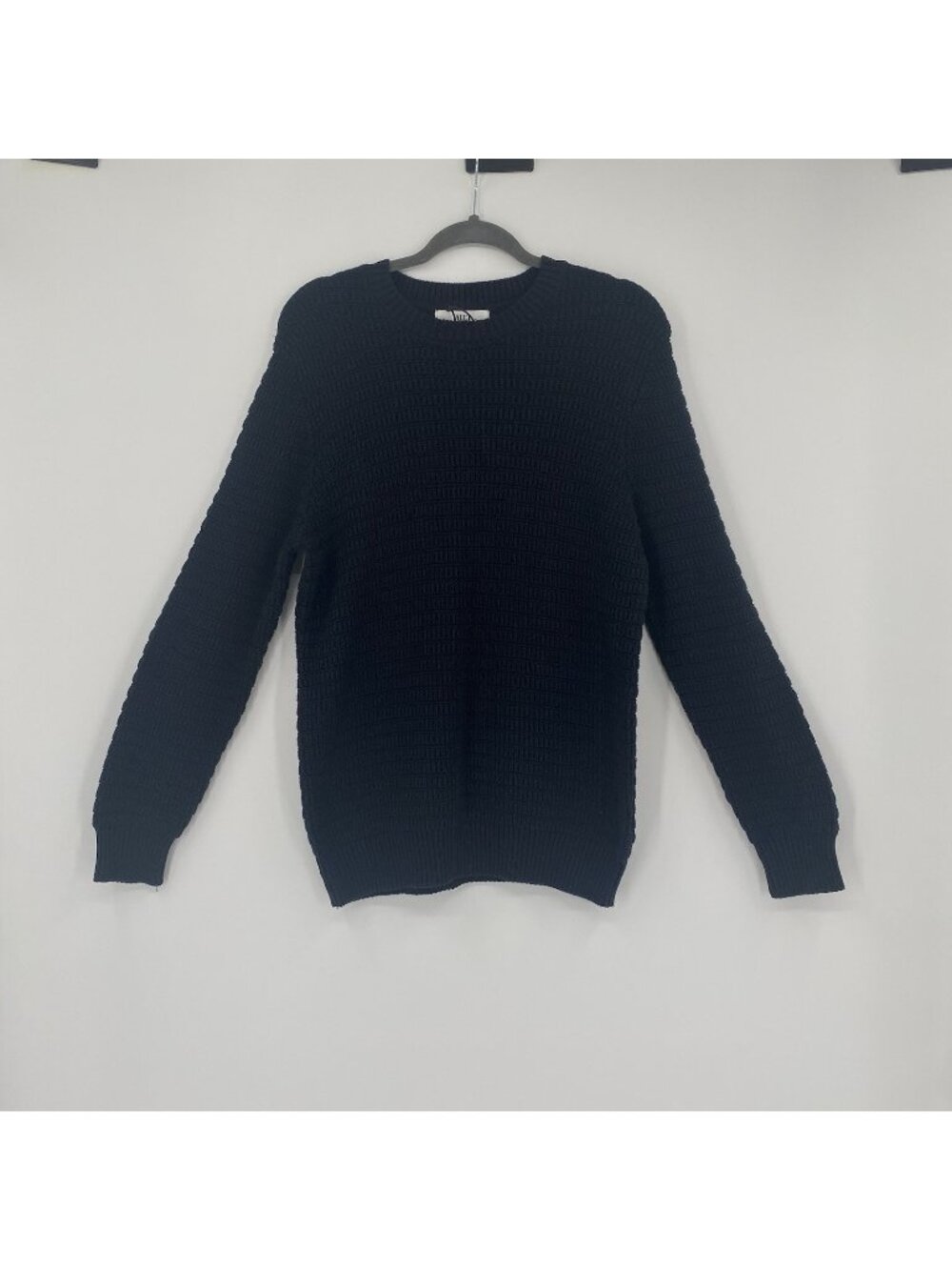 Wilt Mens Size Large Black Cotton Textured Crewneck Long Sleeve Sweater